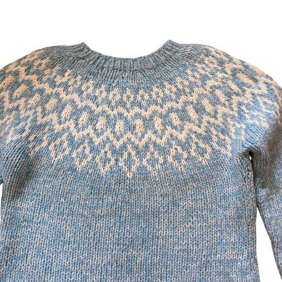 American Eagle Women’s Blue & White Fair Isle Handknit 100% Lambswool Sweater M - Picture 5 of 12